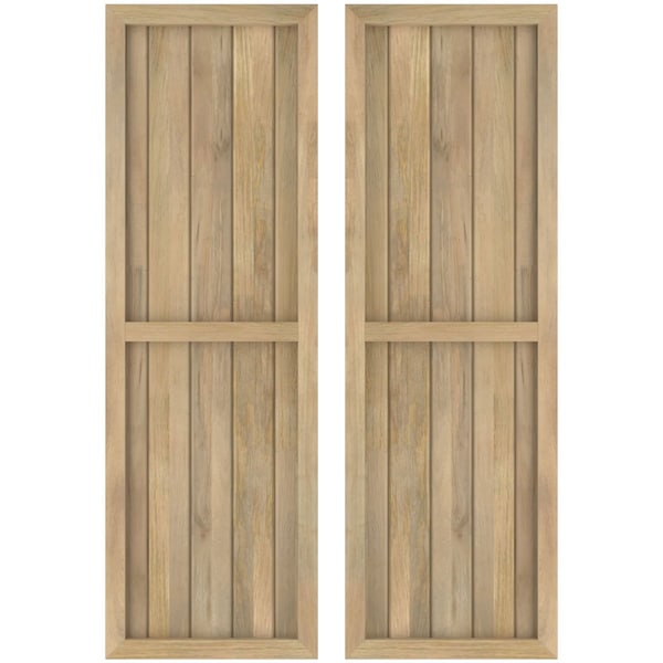 Ekena Millwork Americraft 5-Board Exterior Wood 2 Equal Panel Framed Board-n-Batten Shutters, ARW101BF518X65UNH, PR ARW101BF518X65UNH - main